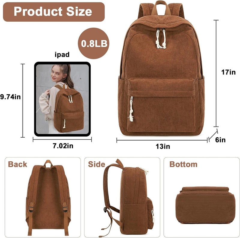 BTOOP School Backpack for Teens Large Corduroy Bookbag Lightweight 15.6 inch Laptop Bag for Girls Women Casual High School College - Image 2